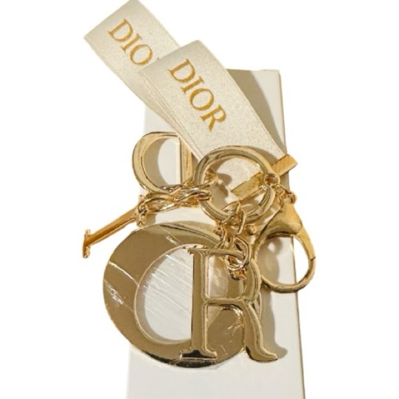 Dior Accessories - NEW DIOR Beautiful Gold Letter Charm Cream Dior Ribbon Key Holder
